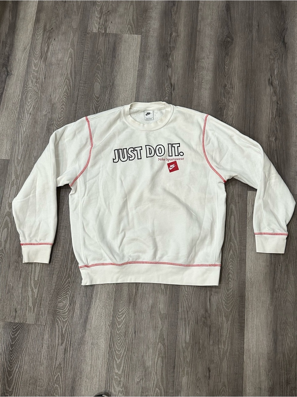Nike Sportswear vintage 90’s Just Do It white sweatshirt size L red stitching